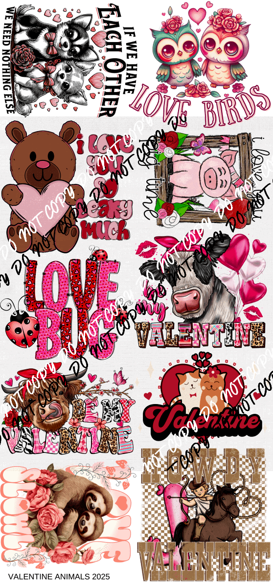 Valentine Animal Bundle 2025 DTF Transfers - We Print U Press DTF Transfers