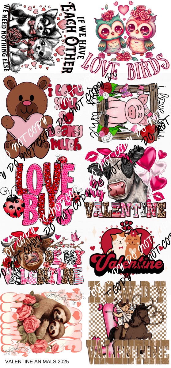 Valentine Animal Bundle 2025 DTF Transfers - We Print U Press DTF Transfers