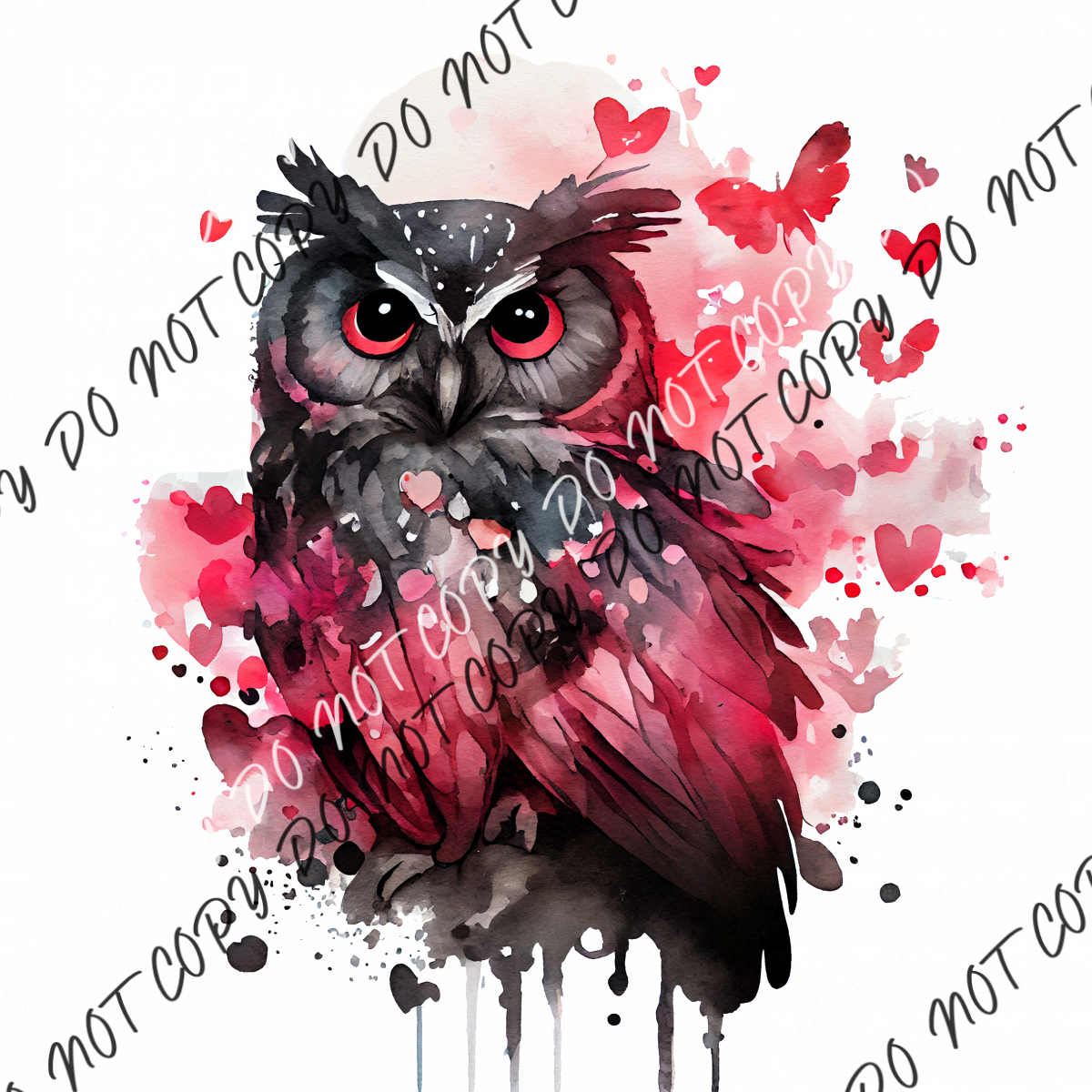 Valentine Black Owl Watercolor Dtf Transfer