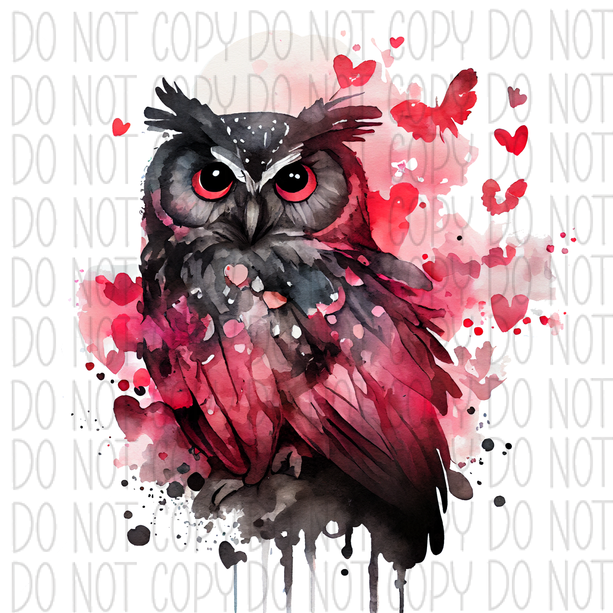 Valentine Black Owl Watercolor Dtf Transfer