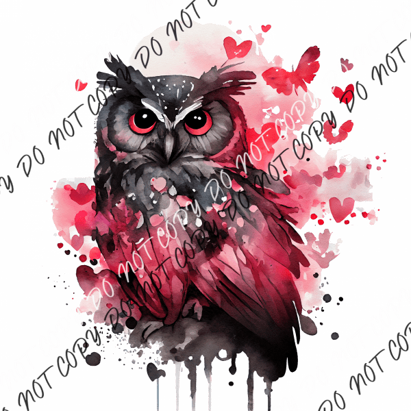 Valentine Black Owl Watercolor Dtf Transfer