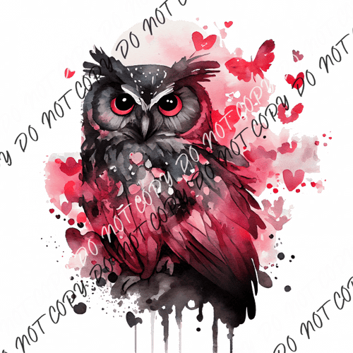 Valentine Black Owl Watercolor Dtf Transfer