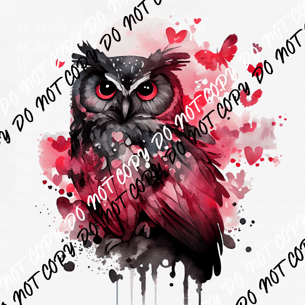 Valentine Black Owl Watercolor DTF Transfer - We Print U Press DTF Transfers