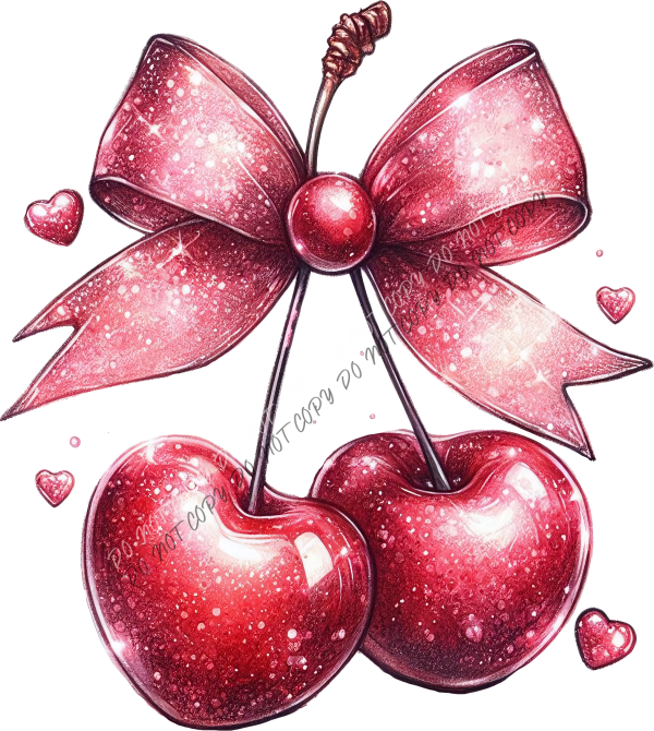 Valentine Glitter Cherries DTF Transfer RTP DTF Transfers