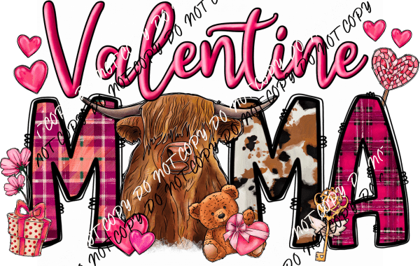 Valentine Mama Highland Cow DTF Transfer - We Print U Press DTF Transfers