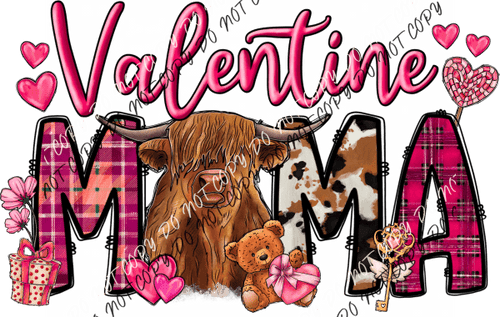 Valentine Mama Highland Cow Dtf Transfer Rtp Transfers