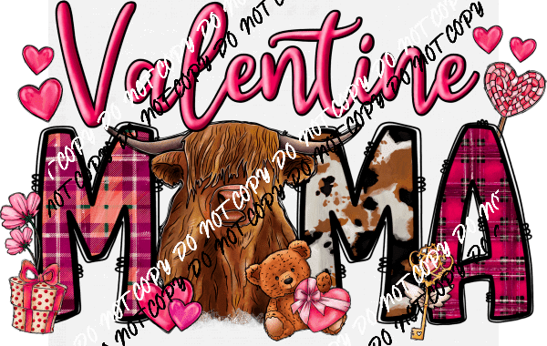 Valentine Mama Highland Cow DTF Transfer - We Print U Press DTF Transfers