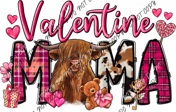 Valentine Mama Highland Cow Dtf Transfer Rtp Transfers