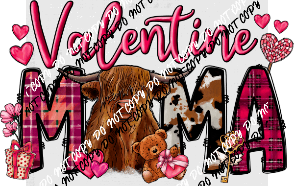 Valentine Mama Highland Cow DTF Transfer - We Print U Press DTF Transfers