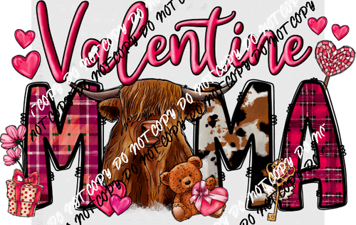 Valentine Mama Highland Cow DTF Transfer - We Print U Press DTF Transfers