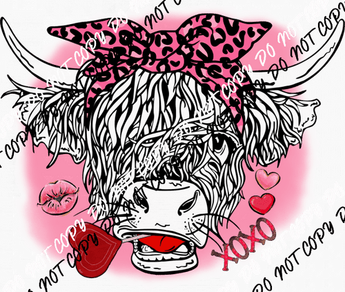 Valentine Pink Bow Highland Cow DTF Transfer - We Print U Press DTF Transfers