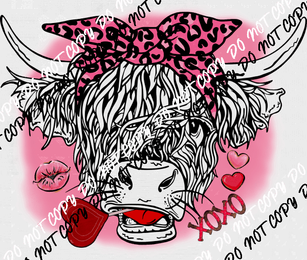 Valentine Pink Bow Highland Cow DTF Transfer - We Print U Press DTF Transfers
