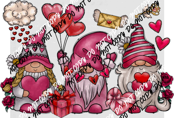 Valentine’s Day Gnome Trio DTF Transfer - We Print U Press DTF Transfers