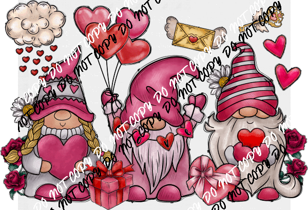 Valentine’s Day Gnome Trio DTF Transfer - We Print U Press DTF Transfers