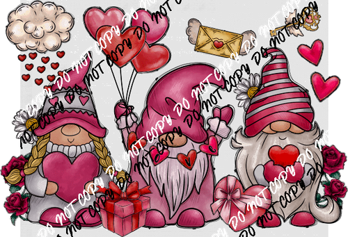 Valentine’s Day Gnome Trio DTF Transfer - We Print U Press DTF Transfers
