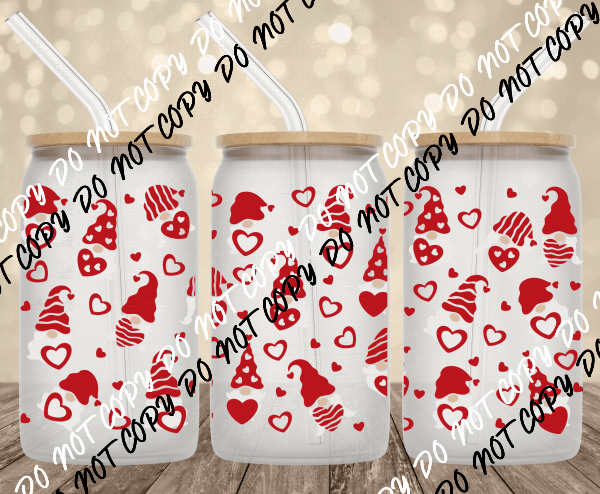 Valentines Gnomes UV Transfer for 16 oz Glass Can - We Print U Press DTF Transfers