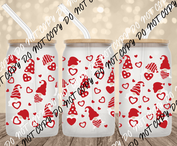 Valentines Gnomes UV Transfer for 16 oz Glass Can - We Print U Press DTF Transfers