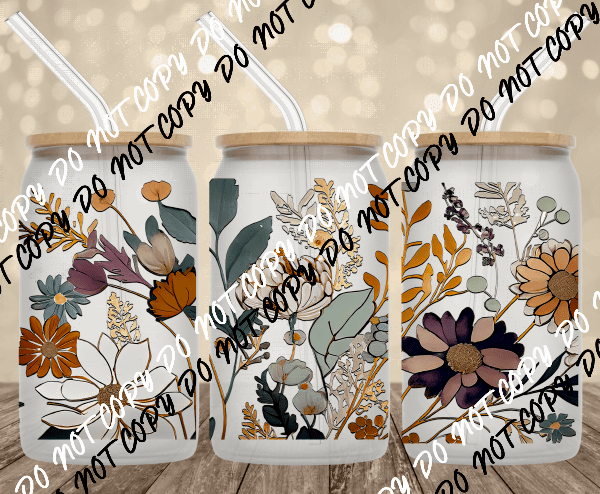Vintage Boho Floral UV Transfer for 16 oz Glass Can - We Print U Press DTF Transfers