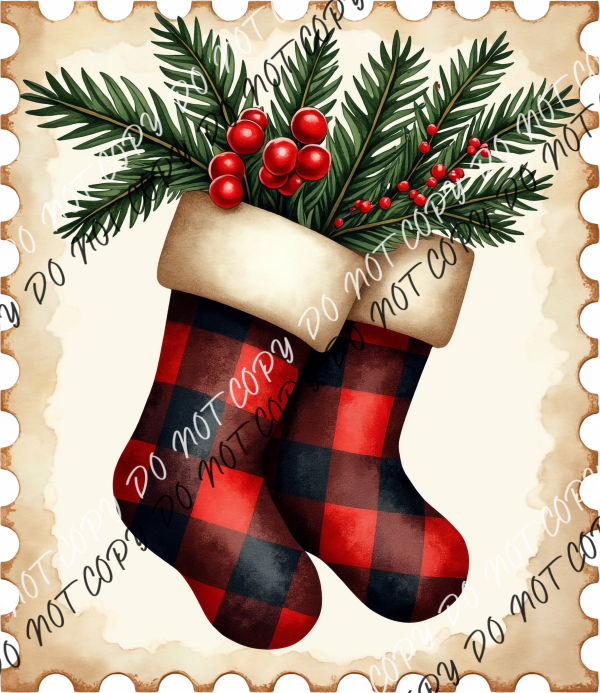 Vintage Buffalo Plaid Christmas Stockings Stamp DTF Transfer RTP DTF Transfers