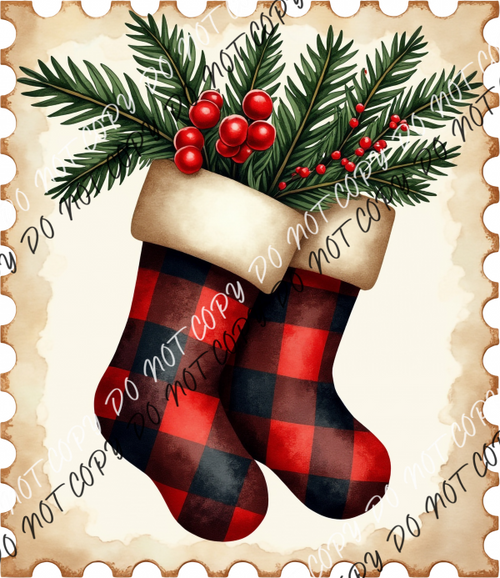 Vintage Buffalo Plaid Christmas Stockings Stamp DTF Transfer RTP DTF Transfers