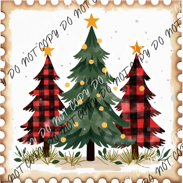 Vintage Buffalo Plaid Christmas Trees Stamp DTF Transfer RTP DTF Transfers