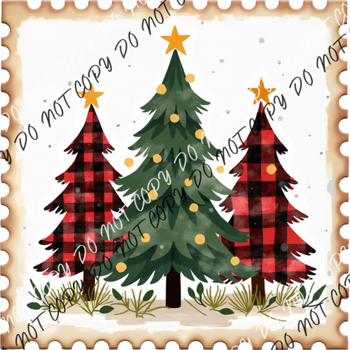 Vintage Buffalo Plaid Christmas Trees Stamp DTF Transfer RTP DTF Transfers