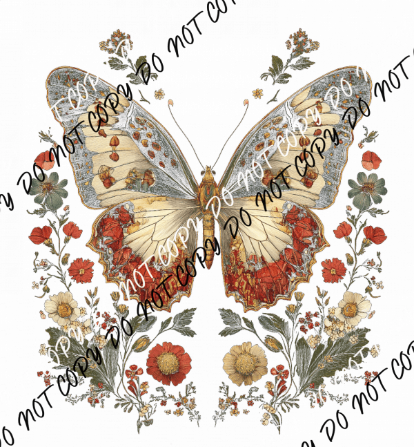 Vintage Butterfly and Wildflowers DTF Transfer - We Print U Press DTF Transfers
