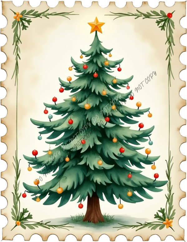 Vintage Christmas Tree Stamp DTF Transfer RTP DTF Transfers