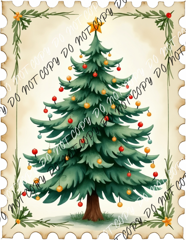 Vintage Christmas Tree Stamp DTF Transfer RTP DTF Transfers