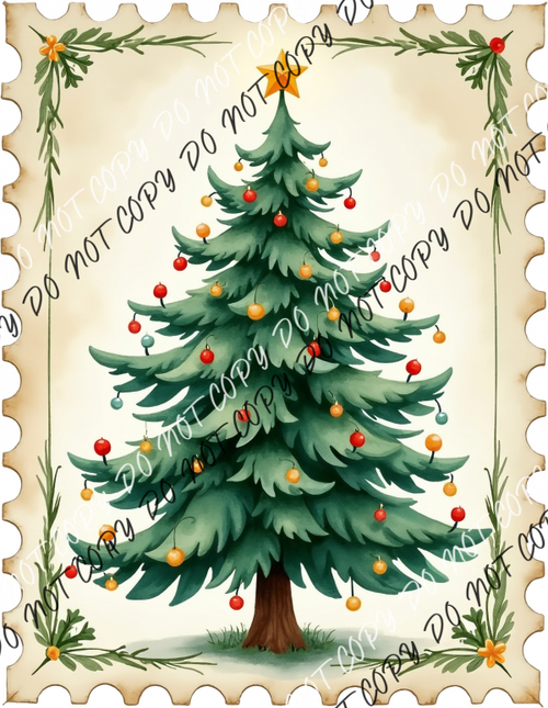 Vintage Christmas Tree Stamp DTF Transfer RTP DTF Transfers