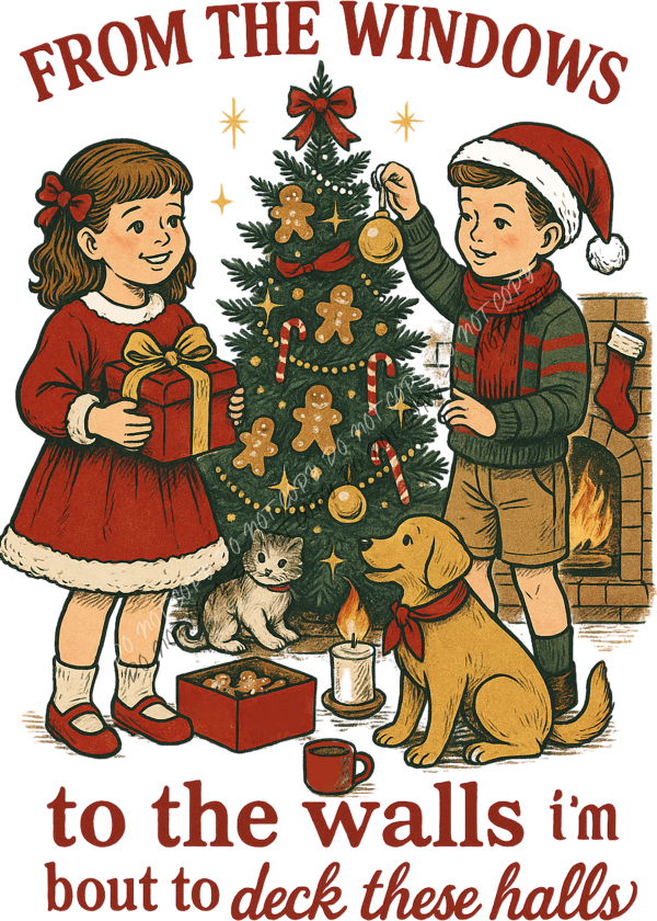 Vintage Deck These Halls DTF Transfer RTP DTF Transfers