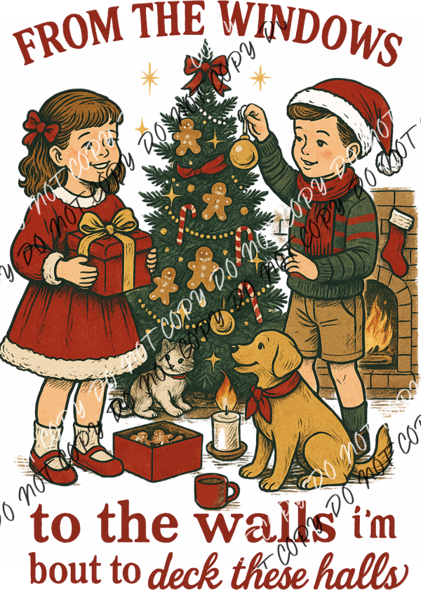 Vintage Deck These Halls DTF Transfer RTP DTF Transfers