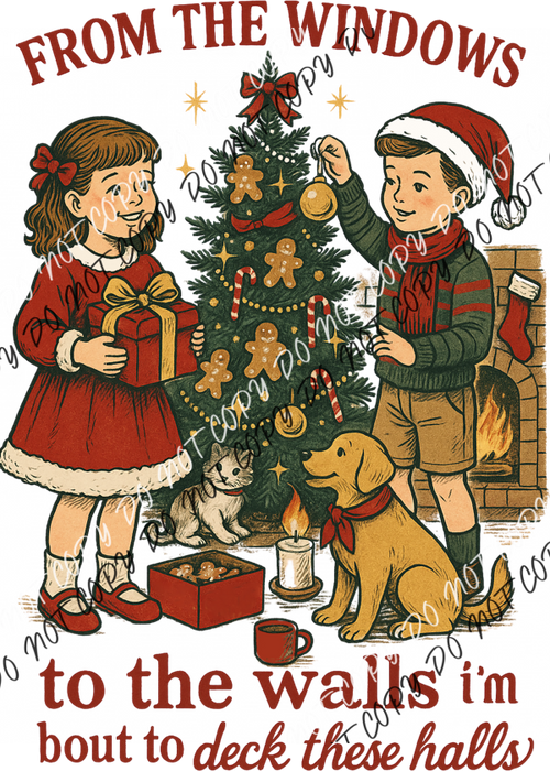 Vintage Deck These Halls DTF Transfer RTP DTF Transfers