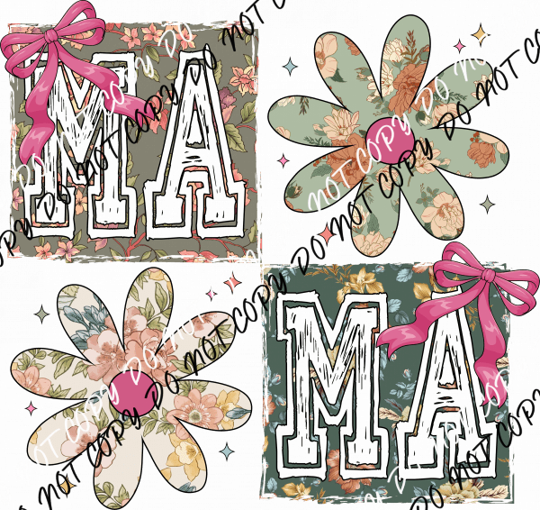 Vintage Floral MAMA Block DTF Transfer - We Print U Press DTF Transfers