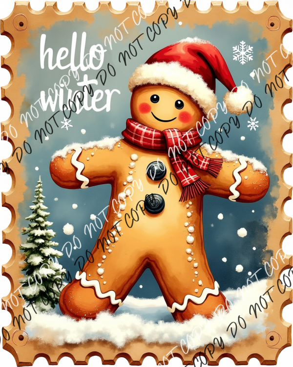 Vintage Hello Winter Gingerbread Stamp DTF Transfer RTP DTF Transfers
