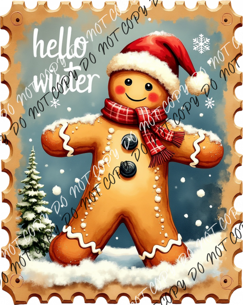 Vintage Hello Winter Gingerbread Stamp DTF Transfer RTP DTF Transfers
