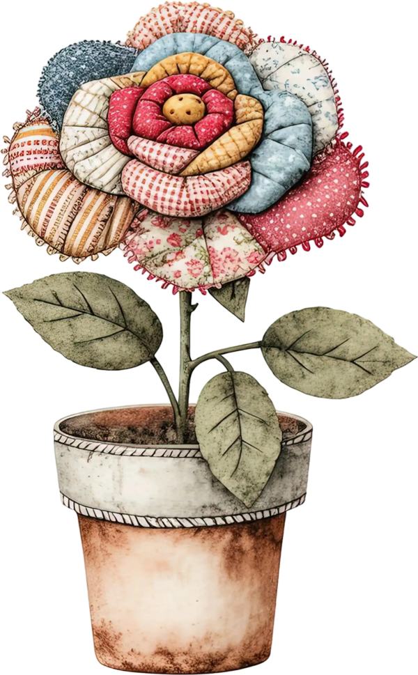 Vintage Patchwork Flower Pot DTF Transfer - RTP DTF Transfer