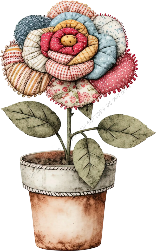 Vintage Patchwork Flower Pot DTF Transfer - RTP DTF Transfer