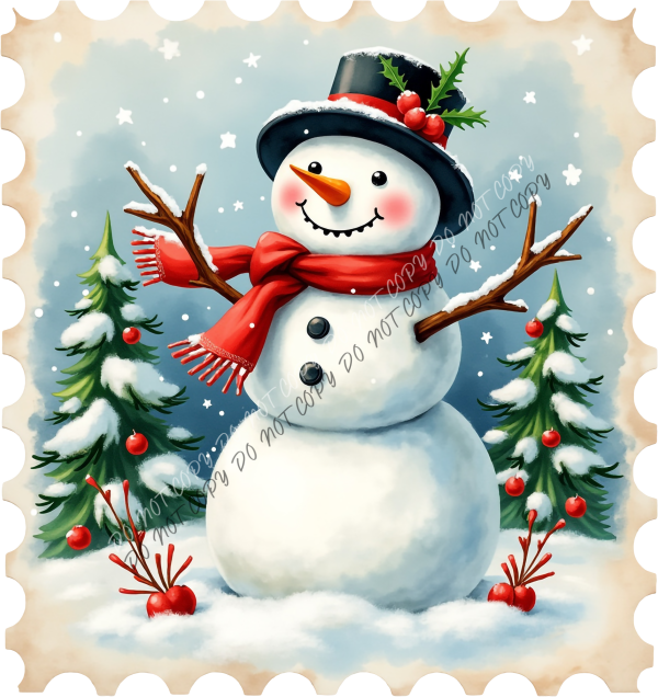 Vintage Snowman Stamp DTF Transfer RTP DTF Transfers