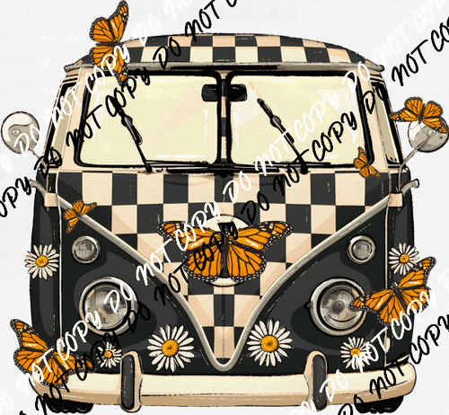 Vintage Van with Butterflies DTF Transfer - We Print U Press DTF Transfers