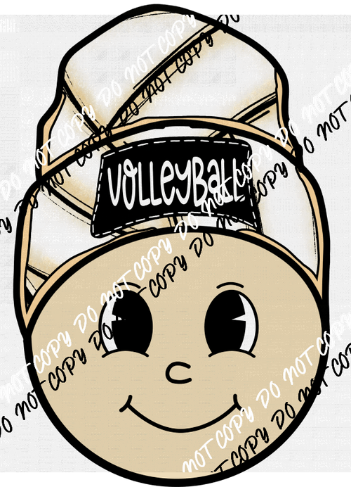 Volleyball Happy Face with Beanie DTF Transfer - We Print U Press DTF Transfers