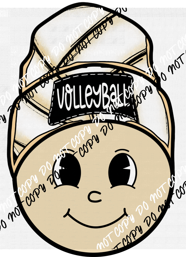 Volleyball Happy Face with Beanie DTF Transfer - We Print U Press DTF Transfers