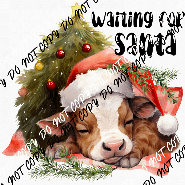 Waiting for Santa Sleeping Cow DTF Transfer - We Print U Press DTF Transfers