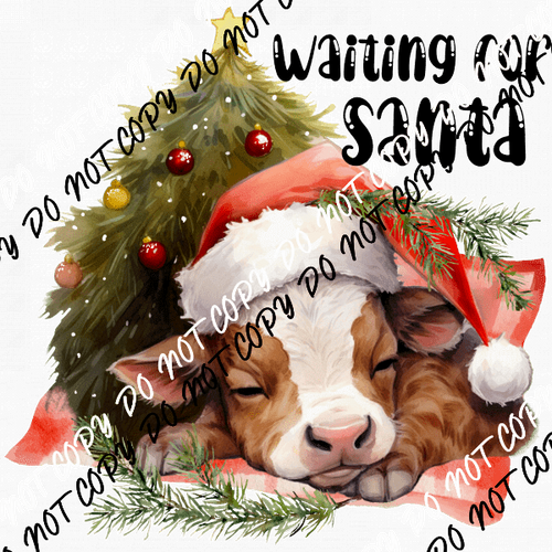 Waiting for Santa Sleeping Cow DTF Transfer - We Print U Press DTF Transfers