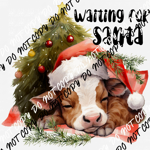 Waiting for Santa Sleeping Cow DTF Transfer - We Print U Press DTF Transfers