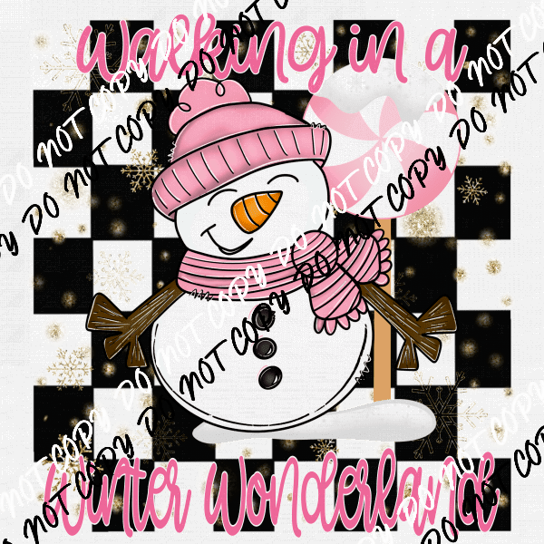 Walking in a Winter Wonderland Snowman Pink DTF Transfer - We Print U Press DTF Transfers