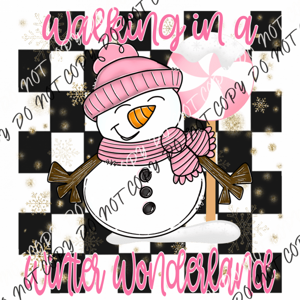 Walking In A Winter Wonderland Snowman Pink Dtf Transfer Rtp Transfers