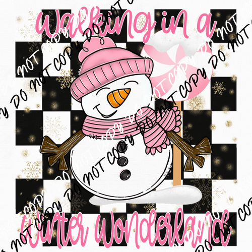 Walking in a Winter Wonderland Snowman Pink DTF Transfer - We Print U Press DTF Transfers