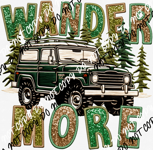 Wander More Jeep faux sequin and embroidery DTF Transfer - We Print U Press DTF Transfers