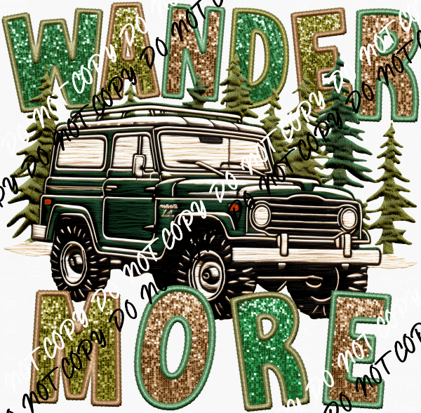 Wander More Jeep faux sequin and embroidery DTF Transfer - We Print U Press DTF Transfers